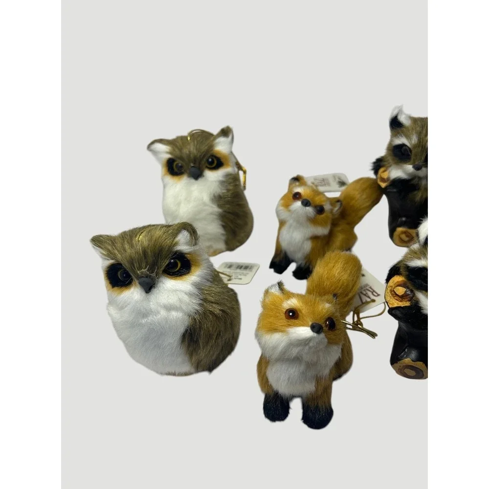 Furry Brown and White Fox Ornaments Raz Imports Christmas Raccoon Bunny Owl Faux